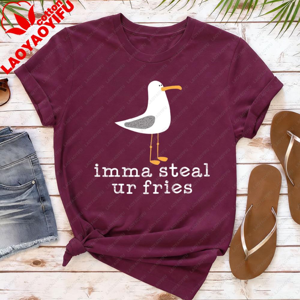 Seagull Print Women TShirt Casual Summer Short Sleeve Cotton Top Fashion Beach Outfit Gift for Her Cute Seagull Print Clothes