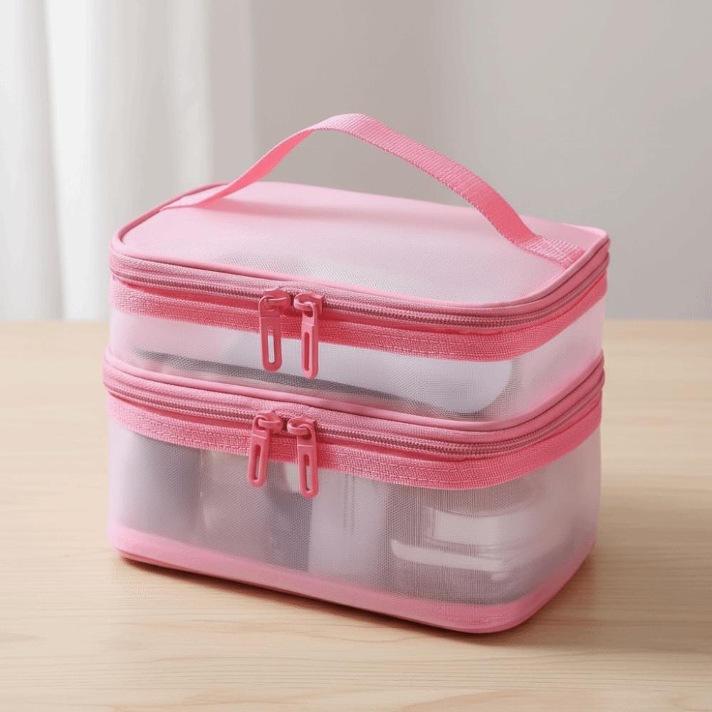 Portable Transparent Mesh Travel Cosmetic Bag Large Capacity Storage Makeup Organizer Bag 2/3 layer Toiletry Bag Gym Swimming
