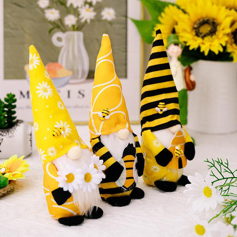 Playful Bumblebee Plush Gnome With Sunflowers And Honeycomb For Unique Home Decor Touch