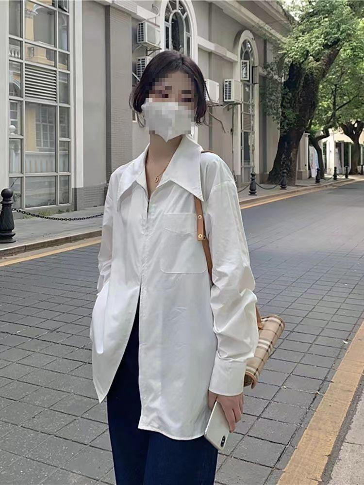 Women's White Double Zipper Long Sleeve Shirt, American Harajuku-Style, Slim-Fit, Spring/Summer Korean-Inspired.