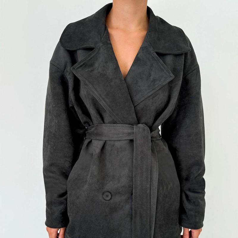Vintage Brown Suede Jacket Women Elegant Fashion Coat Fall Winter