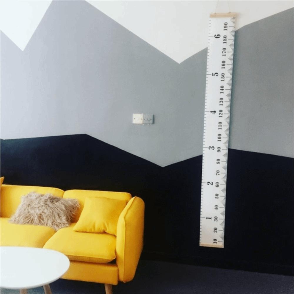 Pine Wood Canvas Height Measuring Ruler Dual Scale Mark Home Growth Recording Chart Family Bedroom