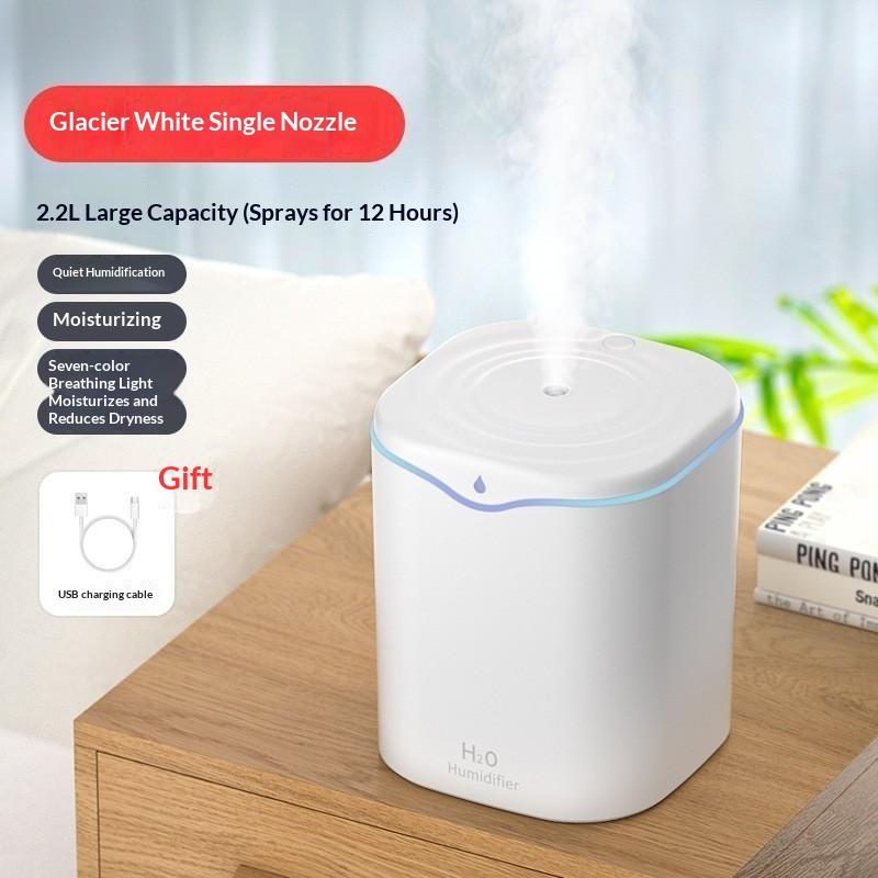 USB Air Humidifier 2.2L Large Capacity Adjustable Mist Double Nozzle Essential Oil Diffuser for Home Office Use