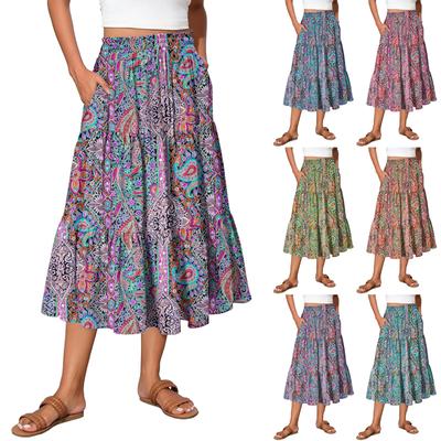 Gonna Maxi da Donna Coulisse Vita Alta Estiva Gonne Lunghe Leggere a Balze Fluide Floreali Plissettate