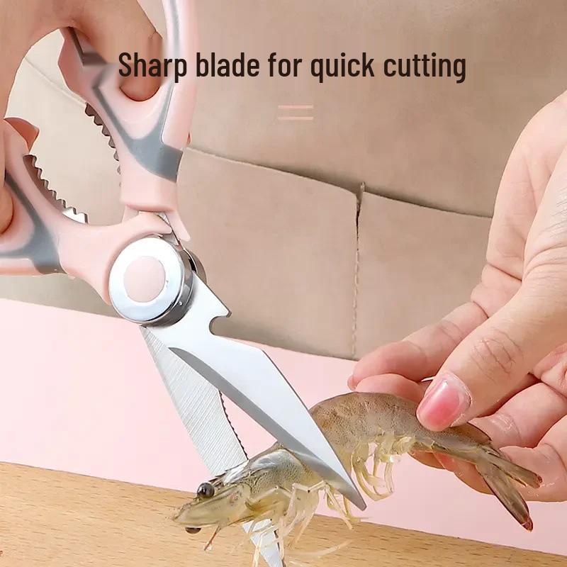 Stainless Steel Multifunctional Kitchen Scissors: Powerful Tool for Chicken Bones and Fish Prep