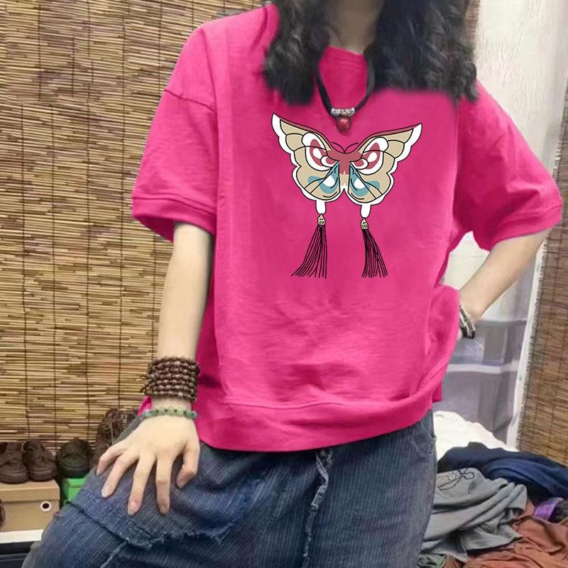 Women's Casual 100% Cotton Short Sleeve Loose-Fit T-Shirt with Trendy Print & Slimming Design