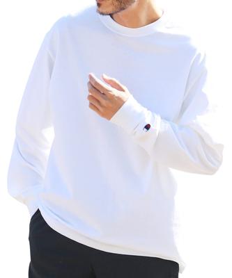 Champion Long Sleeve with Size White Men's T-Shirt One-Point Logo, Basic, L,