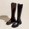 Long Boot Women's New Hit Style Thick-soled Wide-heel High-top Shoes Soft Leather Boots