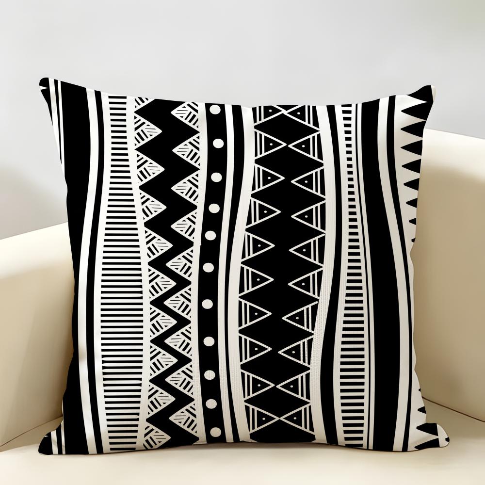 Vintage Geometric Stripes Pattern Cushion Cover Natural Linen Organic Fabric Printing Breathable Perfect For Home Decor