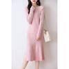 V-Neck Wool-Cashmere Sweater Dress for Women - Slim Fit, Mid-Length, Over-the-Knee, Autumn/Winter Style