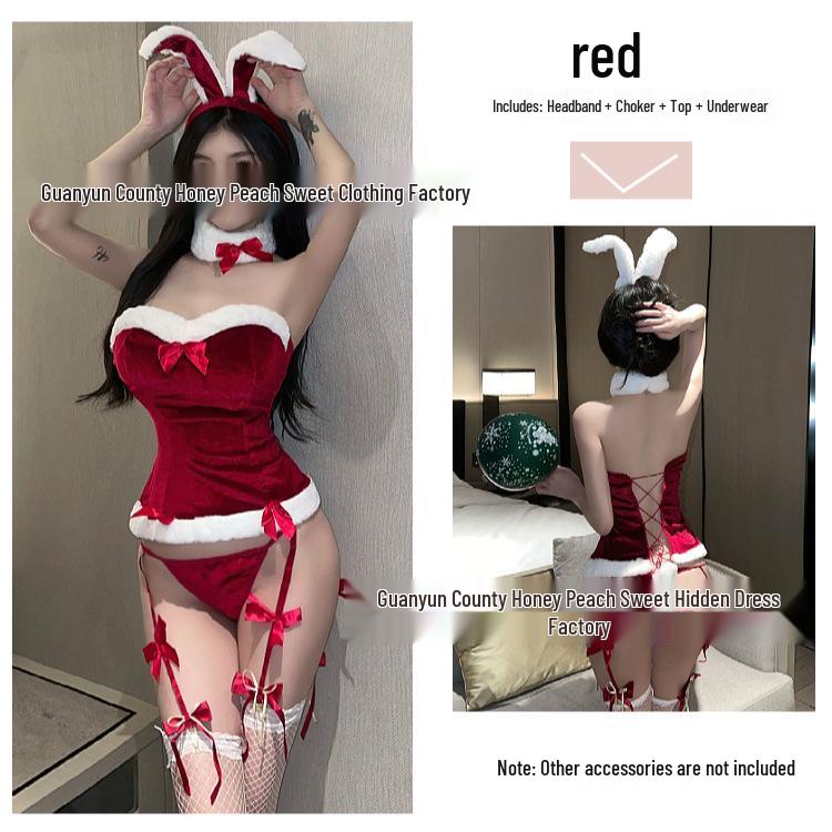 Christmas Bunny Girl Cosplay Lingerie - Sexy Plush Back Lace-Up New Year Costume