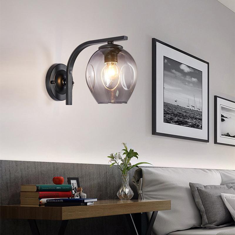 Color Modern Sconce Wall Lamp Glass Lampshade Loft Decorative Indoor Corridor Led Wall Lights Fixtures E27 Black Gold Blue