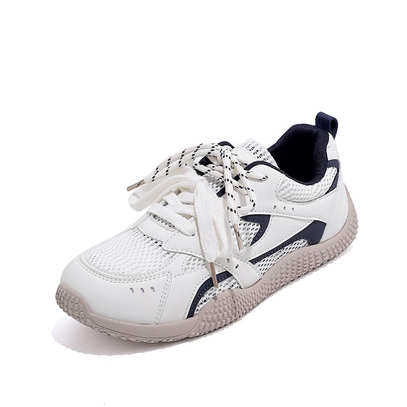 Fashion Pink Girls Mesh Satin Shoelaces Lace Up Sneakers 2025 New Fashion Women Casual Shoes Round Toe Platform Training Shoes