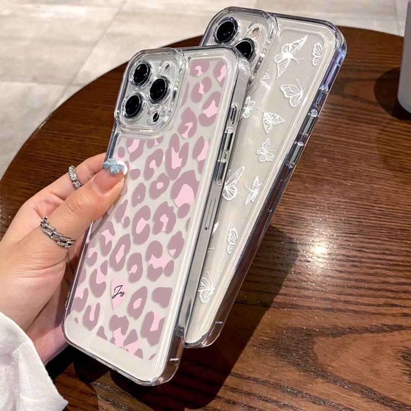 For iPhone 17 16 15 Pro Max Air 14 13 Leopard Print Butterfly Patterned Silicone Soft Phone Case Cover