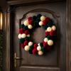 Seasonal Decorative Craft Wreath Christmas Pom for Front Door, Red Green White Velvet Elegant Atmosphere Prop Flocking Hanging Holiday Party,