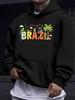 American/European Style Unisex Autumn/Winter Printed Hoodie Long-Sleeve Sweatshirt, BRAZIL Tropical Print Hooded Sweatshirt, Vacation Trend Style, Inf