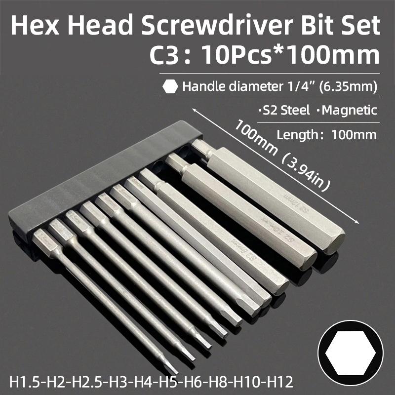 Hex Bit Set Head Allen Wrench Screwdriver Bit Set SAE Metric Hex Shank Magnetic Screw Driver S2 Steel Electric Drill Hand Tools