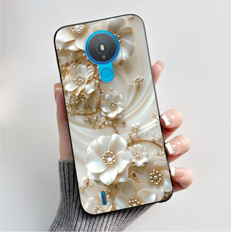 For Nokia 1.4 TA-1322 Nokia 3.4 TA-1288 TA-1285 TA-1283 Case Fashion Flower Painted Phone Casing Black Soft Silicone Back Cover