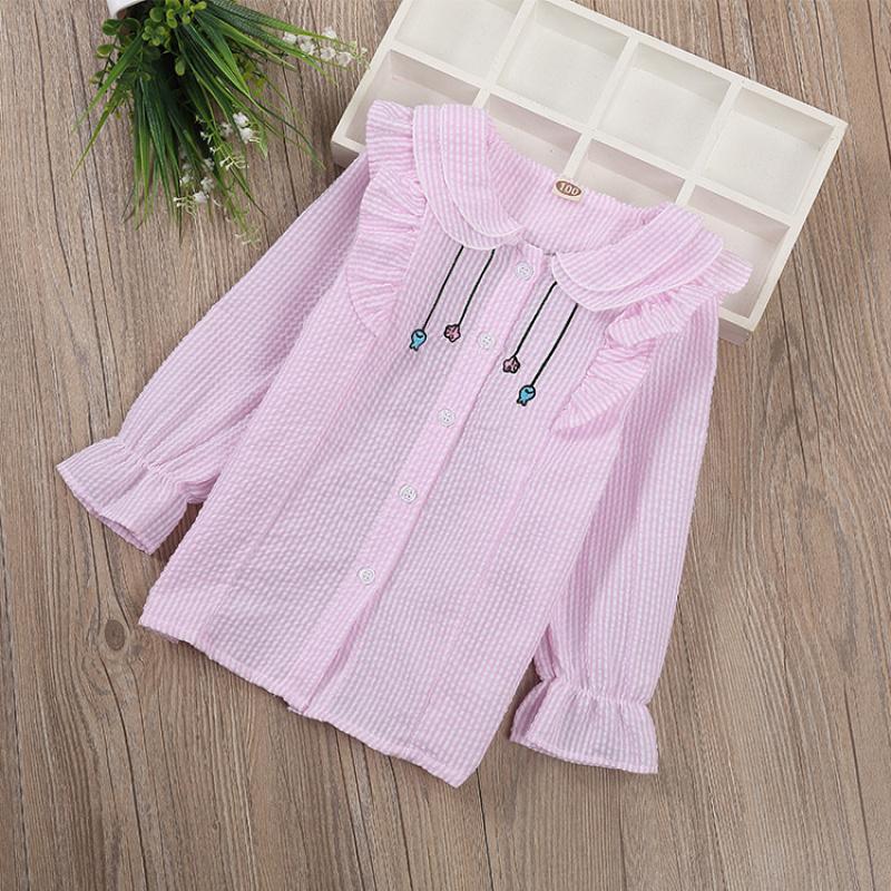 

Girls Autumn Winter Shirt Korean Style Striped Cotton Embroidered Fashion Long Sleeve T-Shirt for Young Girls 130cm