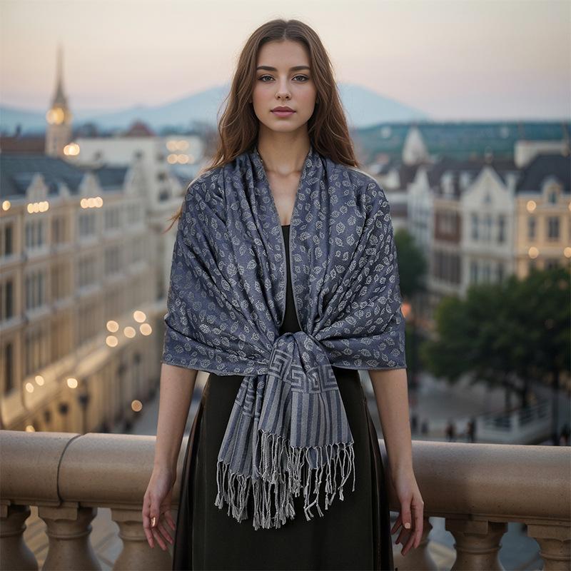 Jacquard Retro Ethnic Style Human Cotton Cashew Shawl Spring And Autumn Fringed Long Decorative Scarf