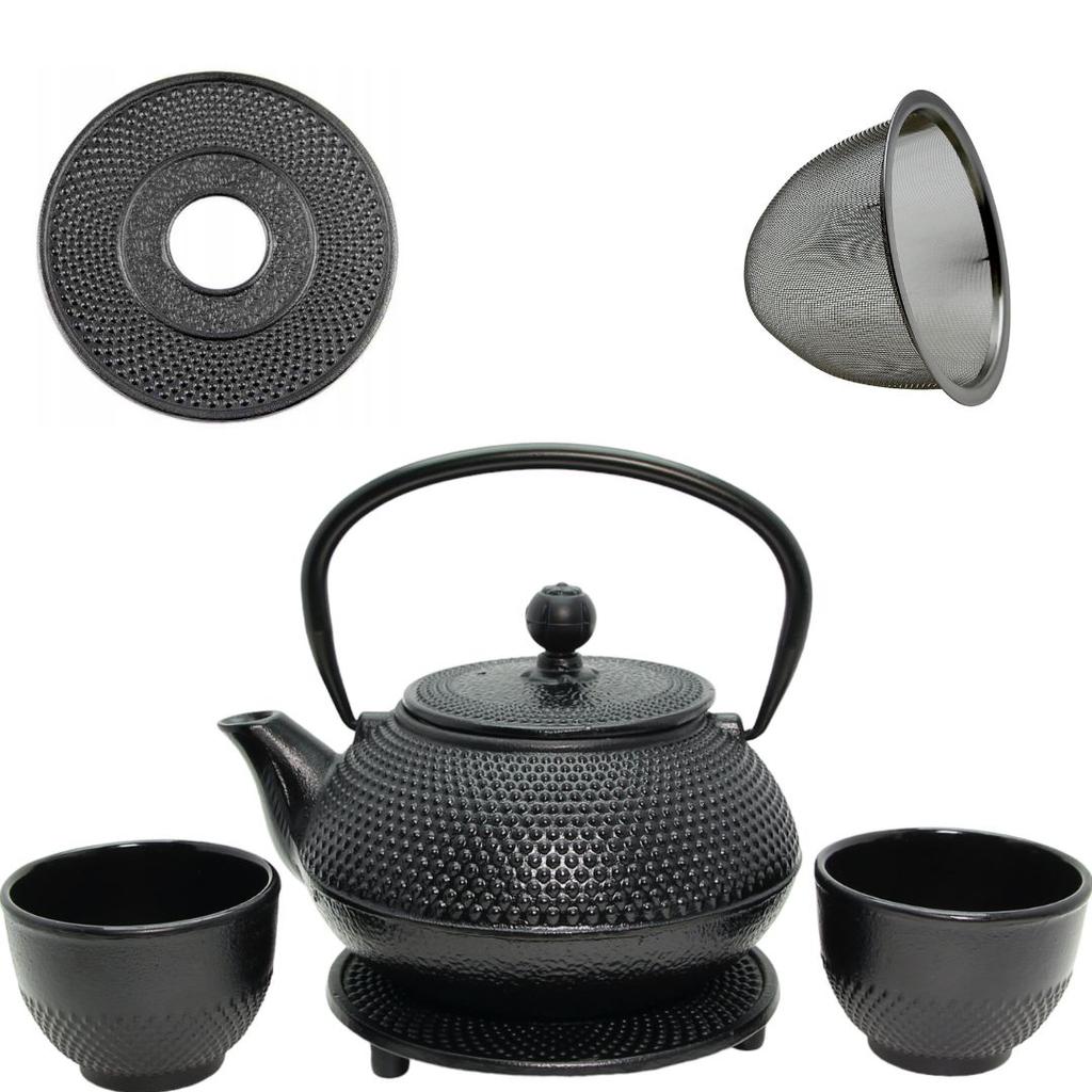 CAST IRON KETTLE 0.8L TEA AND HERB INFUSER 2x CUPS PLATE