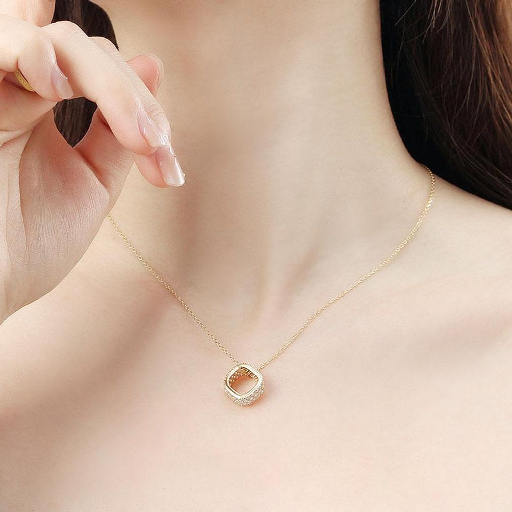 925 Silver Gold Plated Square Cubic Ring Necklace