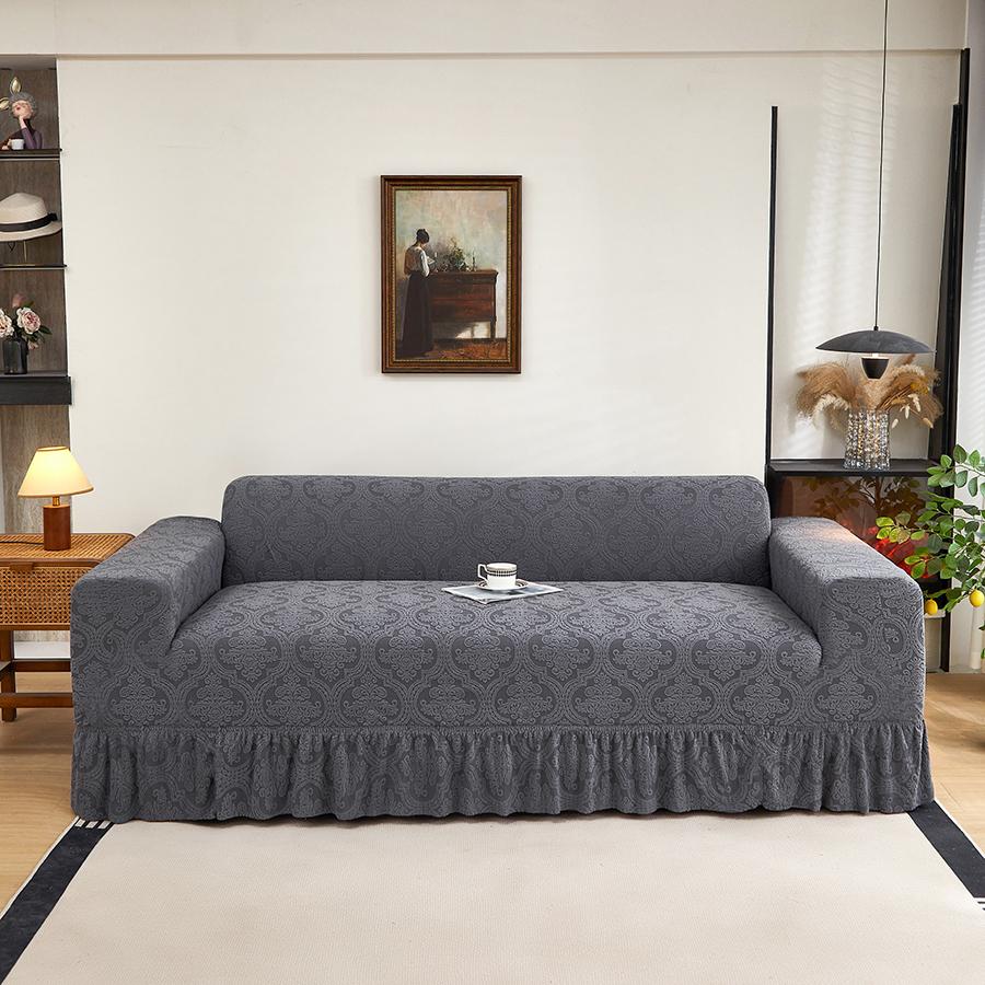 1PC All-Season Jacquard Pattern Sofa Cover with High Elasticity Easy Installation Pet-Friendly Skirt Hem for Living Room