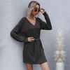 YYFS Women's Fashion Autumn Winter Solid Color Print Long Sleeve V-Neck Knitted Casual Dresses