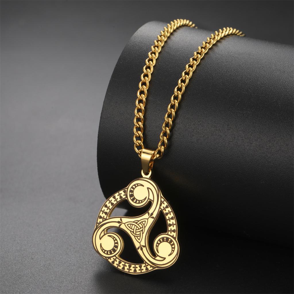 Trinity Celtic Knot Necklace Stainless Steel Witch Moon Phase Triskelion Symbol Pendant Choker Irish Amulet Jewelry Gift