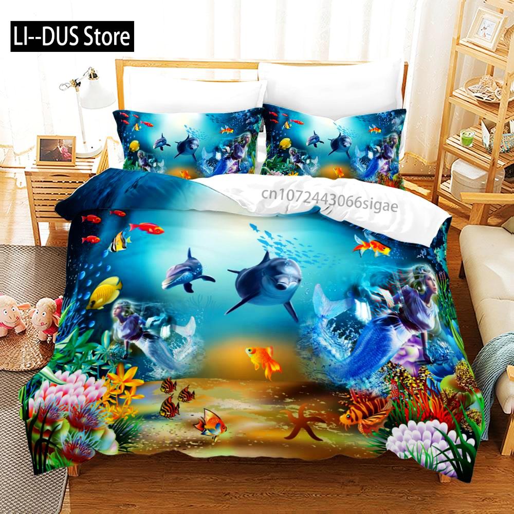 The Underwater World Bedding Set Single Twin Full Queen King Size Fish Bed Set Aldult Kid Bedroom Duvetcover Sets 3D Print 014