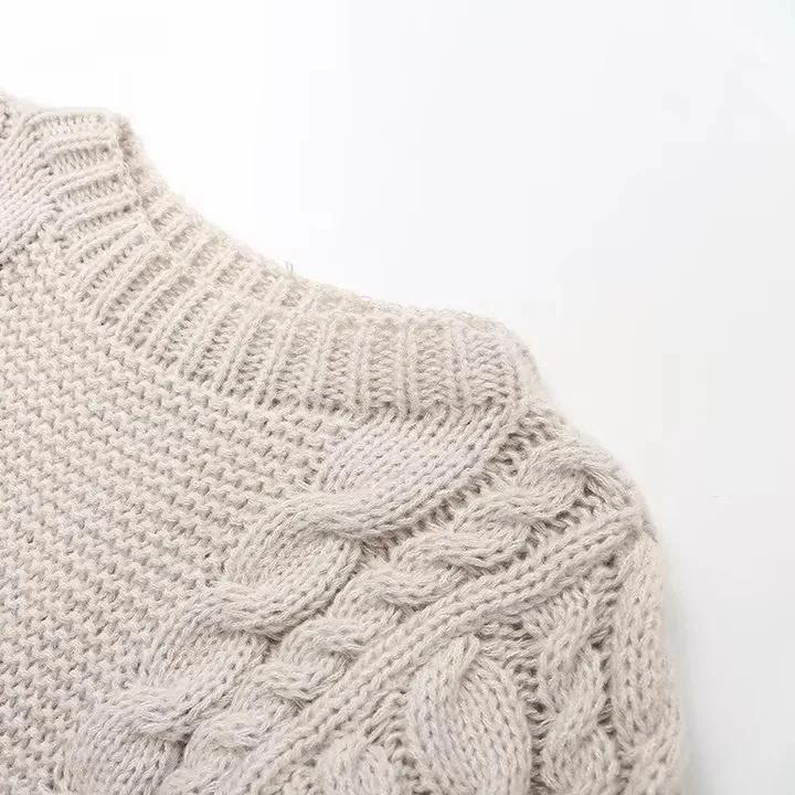 Women's Thick Line Big Twist Knitted Loose Sweater Pullover Fashion Casual Crochet Round Neck Sweaters Solid Color New Knitwear