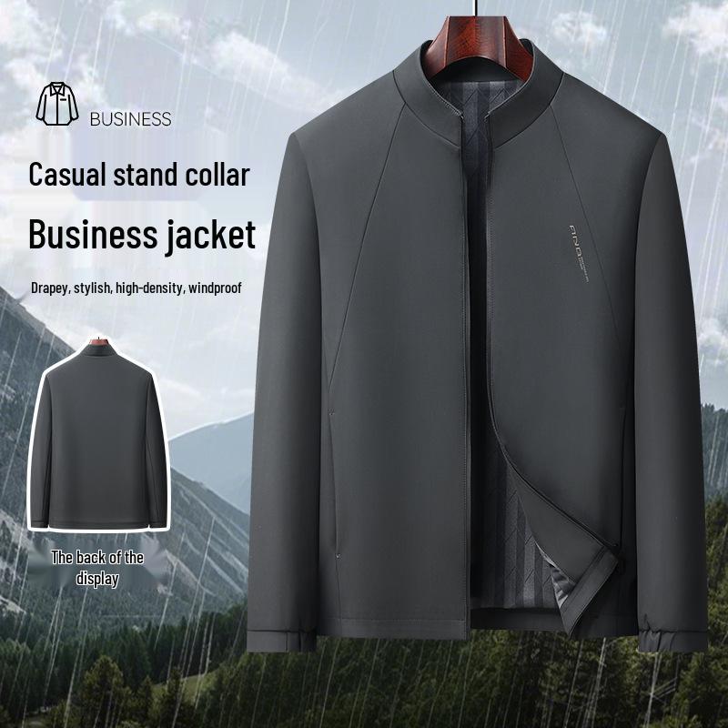 2026 Men's Business Casual Stand-up Collar Jacket - Dad Style for Spring, Summer, and Autumn