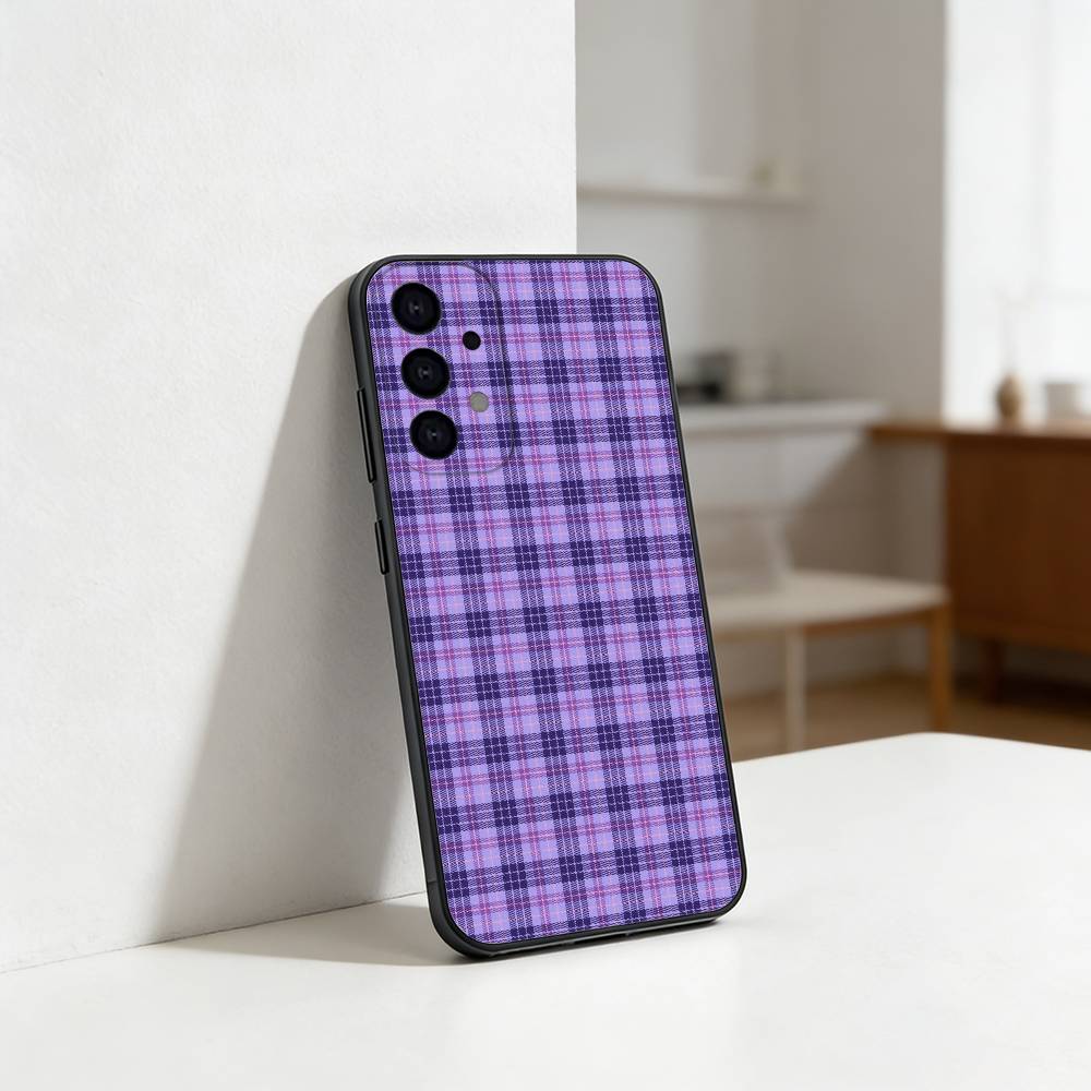 Cool P-Purple P-Plaid Pattern Phone Case For Samsung S25,S24,S21,S22,S23,S30,Ultra,S20,Plus,Fe,Lite Black Shell