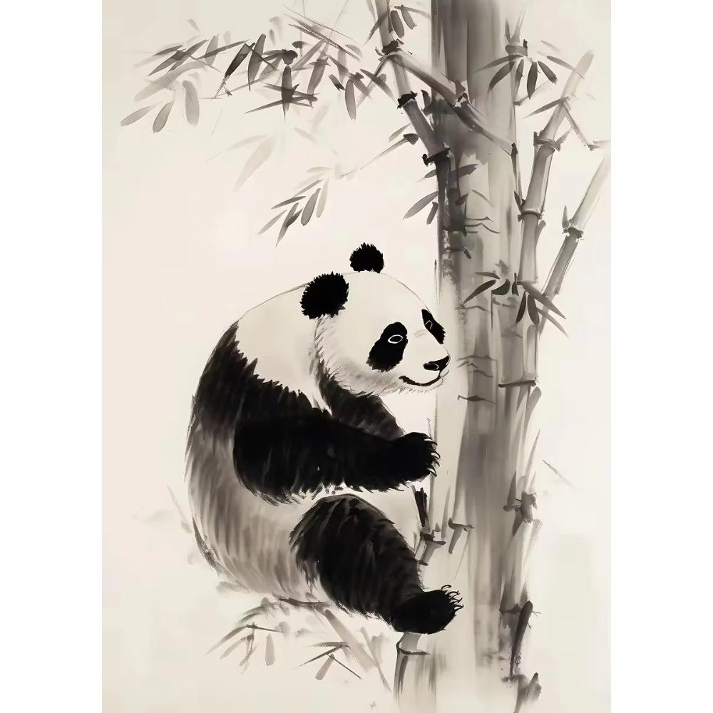 Chinesische Tuschezeichnung Retro Tiere Vintage Poster Tiger Panda Drache Nashorn Retro Leinwand Wandkunst Wohnzimmer Heimdekoration