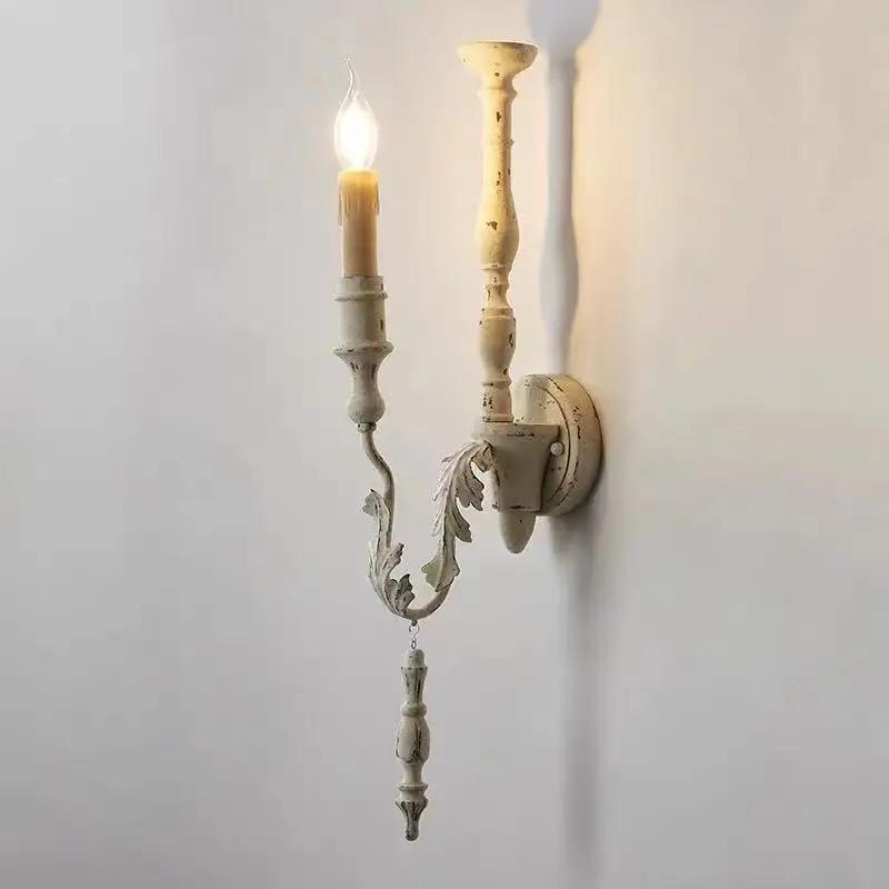 Loft Retro American Country French Wall Lamp - Vintage Old Wood Design for Living Room, Dining Room, Bedroom & Corridor