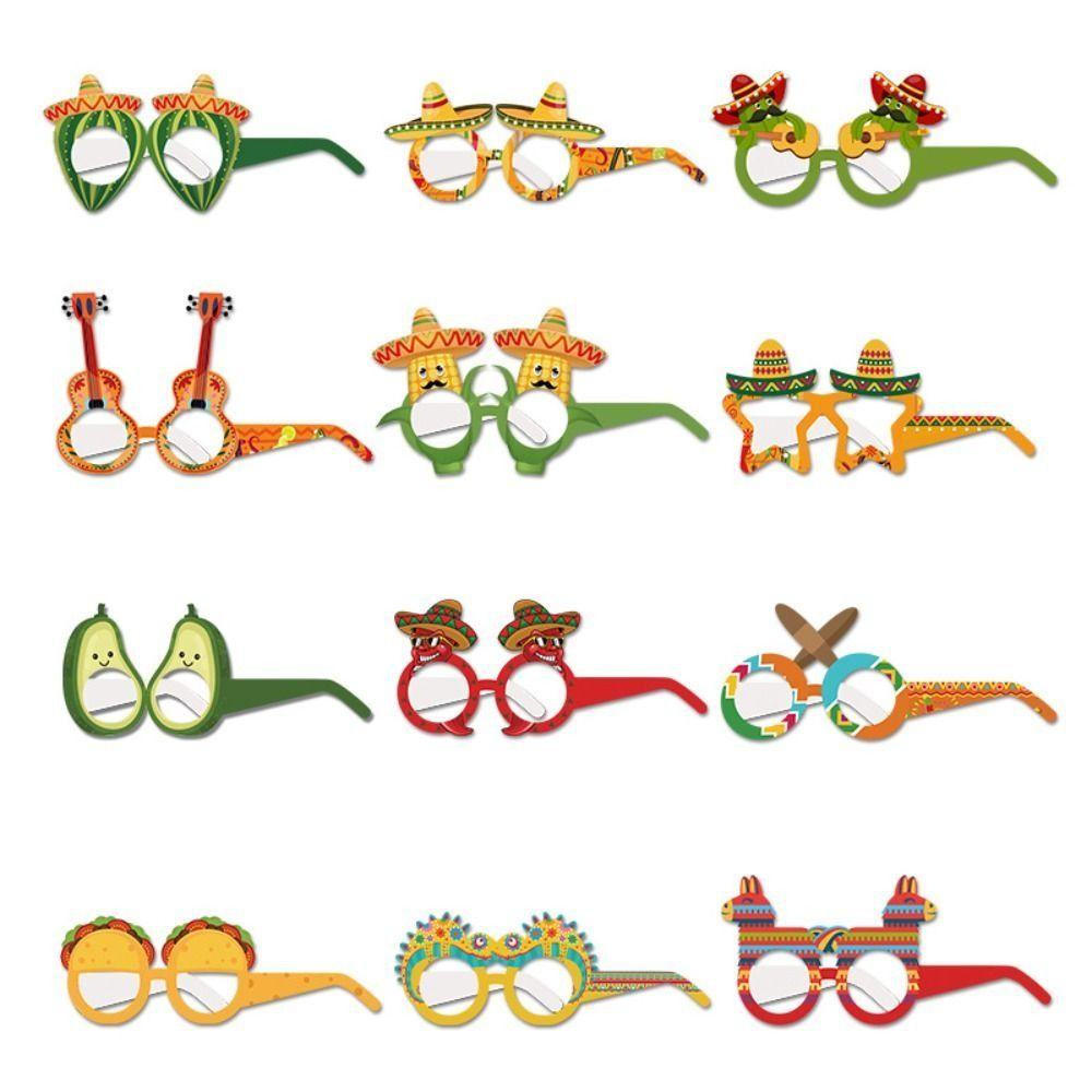 24pcs Funny Mexican Themed Glasses Cartoon Fiesta Crazy Glasses  Photo Booth Props