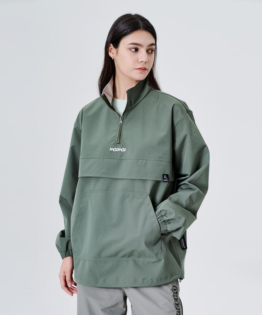 Mozmoz Center Embroidery Back Label Functional Anorak Khaki