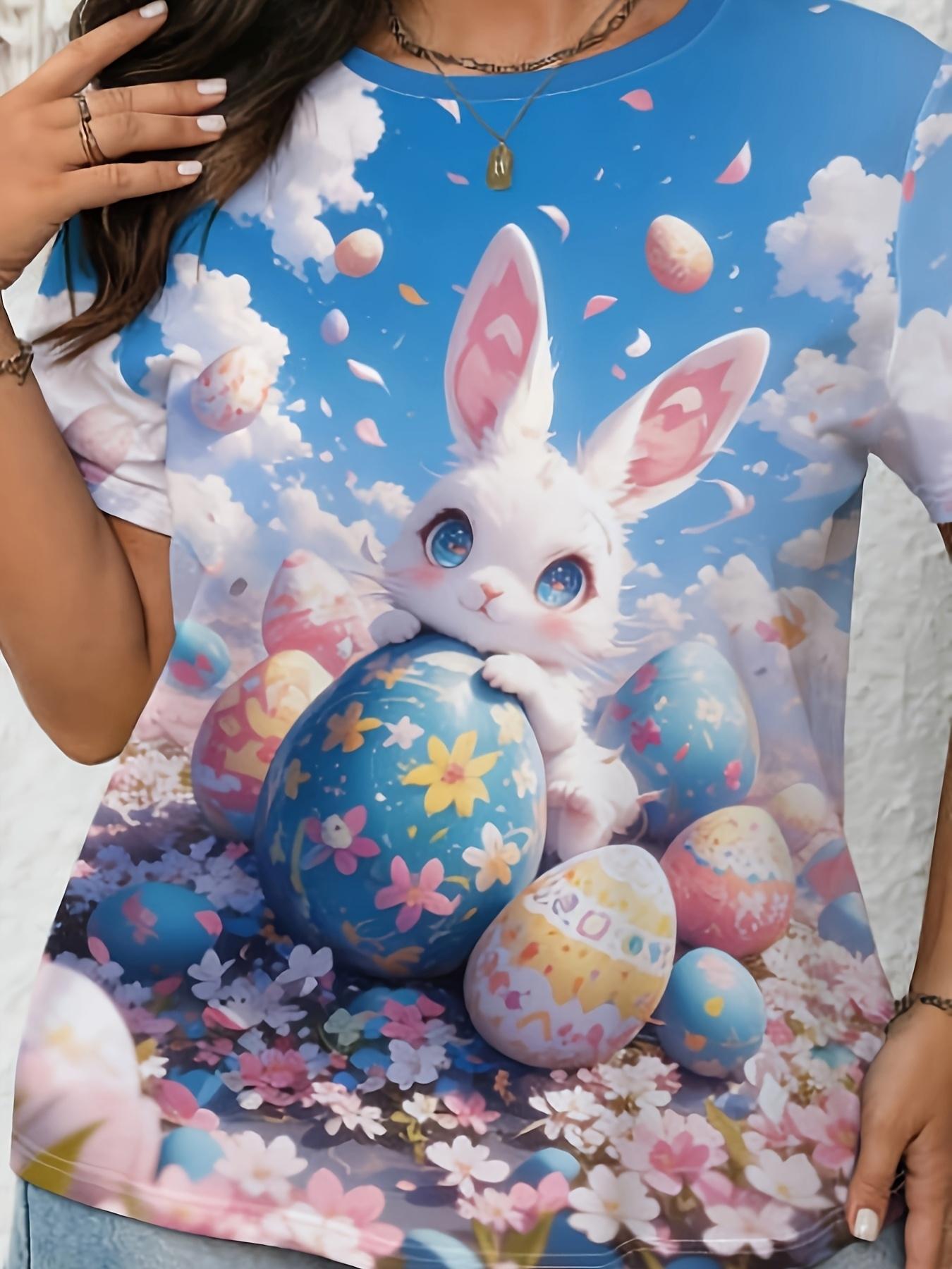 

Women s Easter Bunny Egg Print Short Sleeve T-Shirt - Bunny ; Egg Patterns. Loose Round Neck Blouse Suitable for Spring Summer Casual Wear. Machine W 3XL дубильна кора