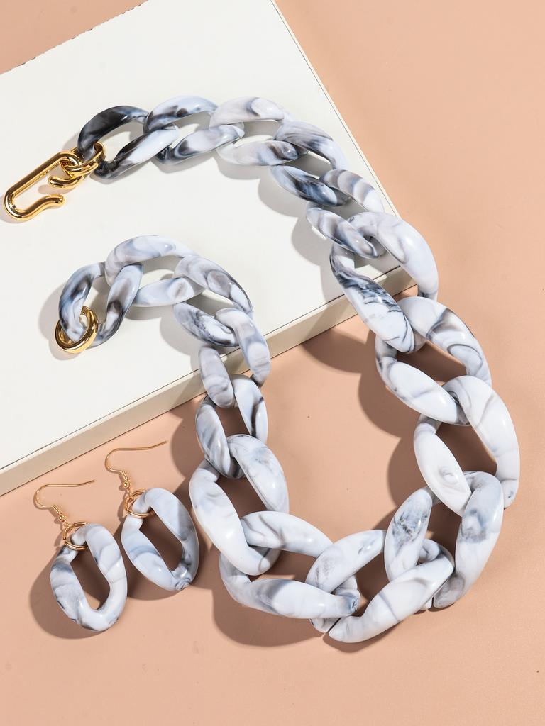 Trendy Acrylic Big Chunky Chain Necklace Set for Women Man Statement Colorful Resin Link Earring Choker Exaggerated Jewelry Gift