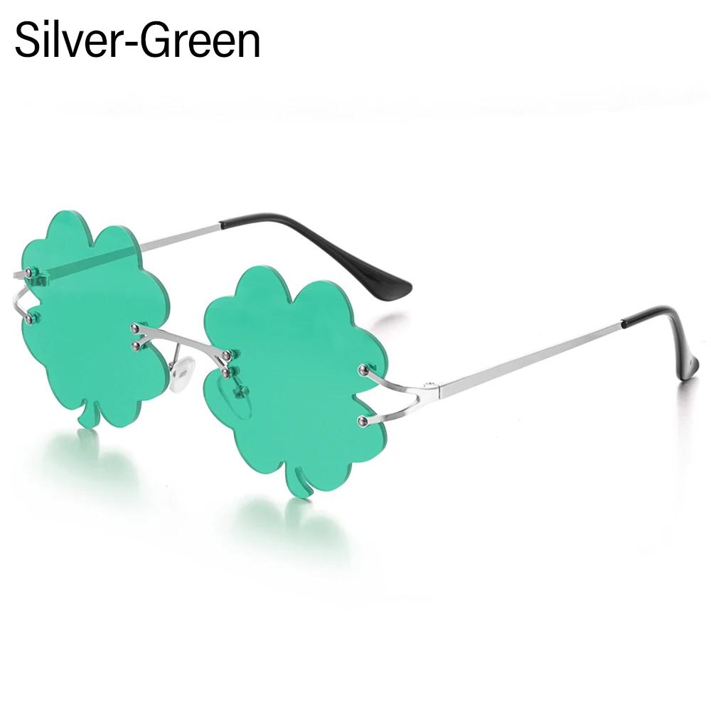 Green Four Leaf Clover Glasses St. Patrick's Day Leprechaun Costume Glasses Irish Shamrock Sunglasses Fashion Rimless Sun Glasse