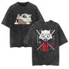 Ghost Slayer Retro Gewaschenes Anime Kurzarm-T-Shirt mit Aufdruck für den täglichen Komfort