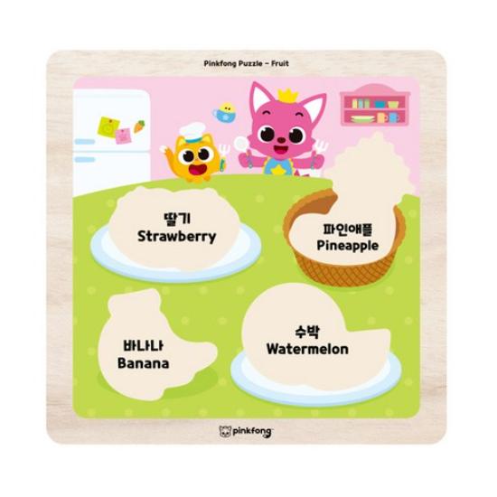 KC-Certified -  Pinkfong Wooden Peg Puzzle – Fruit , Farm Animal (4 Pieces) (3 Options)