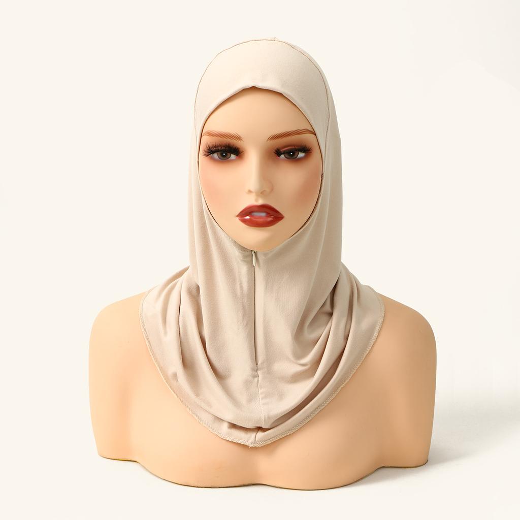 New Design Muslim Women Soild Instant Hijab With Hidden Zipper Middle East Jilbab Adjustable Prayer Hijab Cotton Modal Inner Cap