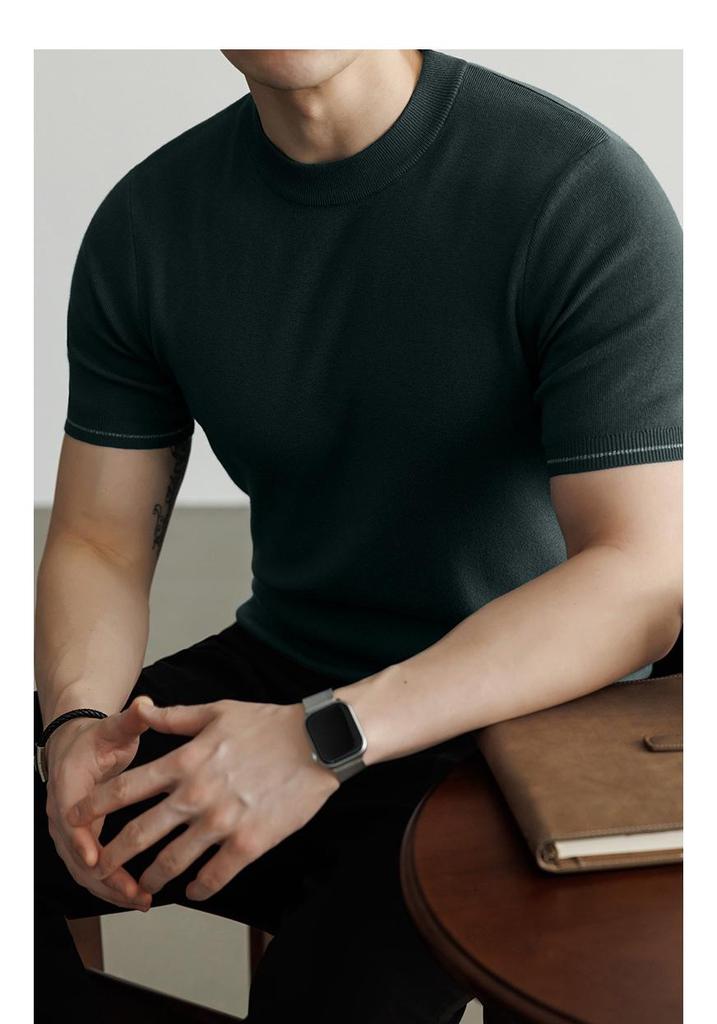 Men's Wool Mulberry Silk Knit Short Sleeve T-shirt - 2026 Spring Fashion