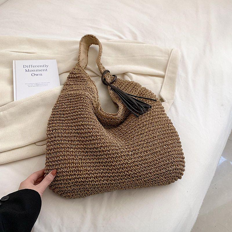 

Lazy Summer Seaside Vacation Shoulder Straw Bag Khaki