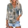 Women's Fashion Casual Printing Button-down Shirt 3/4 Long Sleeve Tops