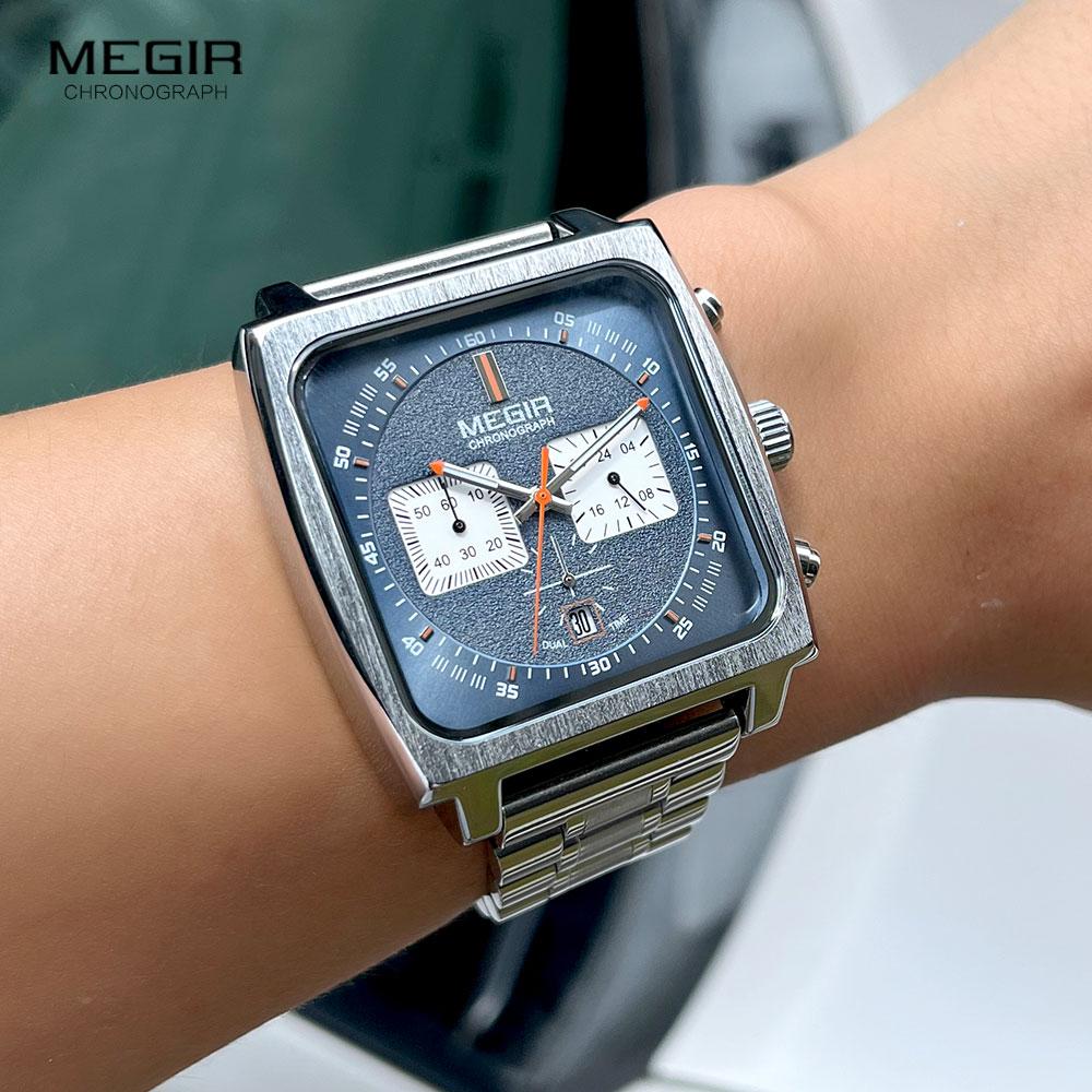 New Square Watches for Men Business Blue Leather Military Men's Wristwatch Chronograph Clock Waterproof Watch