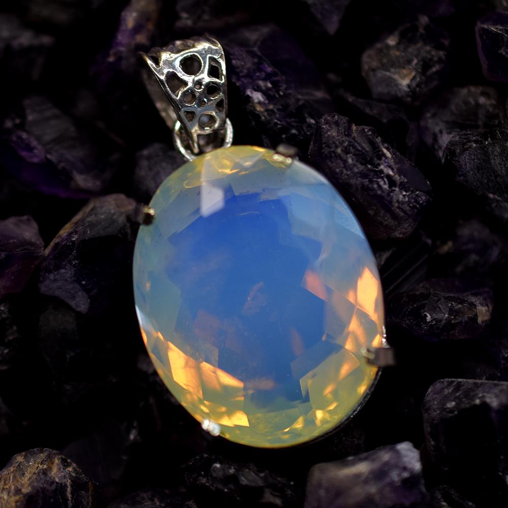 Lab-Created Opal Pendant 925 Sterling Silver Oval Cut 73.65 ct Gems October Birthday Birthstone