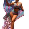 [Europese en Amerikaanse Retro Vakantie Zwempak Dames] Patroon Gesplitste Bikini Lange Blouse Drie Delig Zwempak