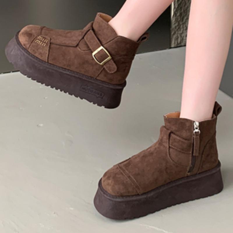 Suede Platform Women Ankle Boots Flats Warm Cotton Snow High Heels Shoes Woman Brand 2025 Trend Winter Cozy Casual Botas Femme